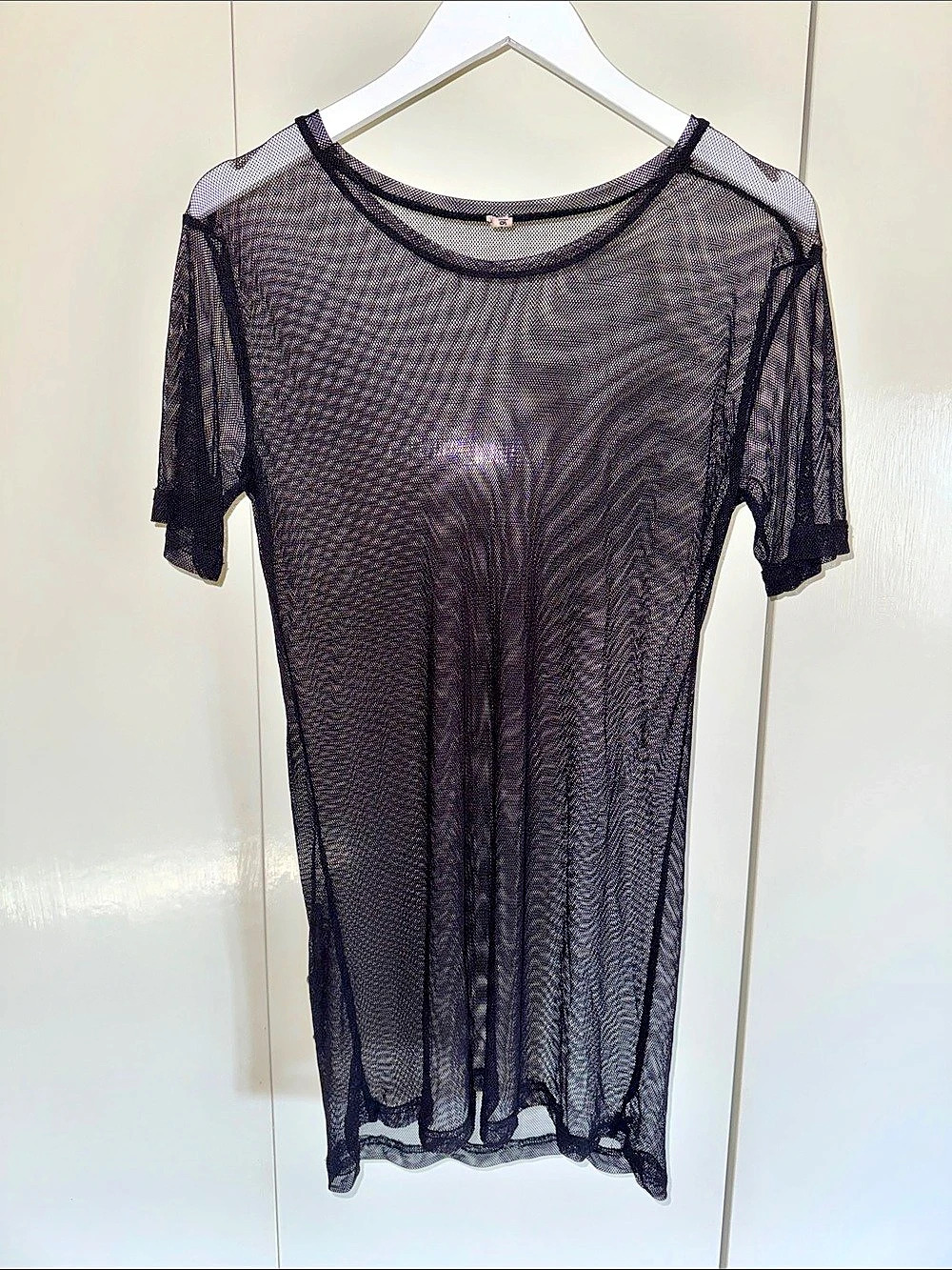 Black Fishnet Short Sleeve Long Top